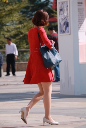 红裙白高气质OL