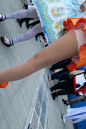 橘色短裙街拍街拍肉丝橘色高跟cosplay